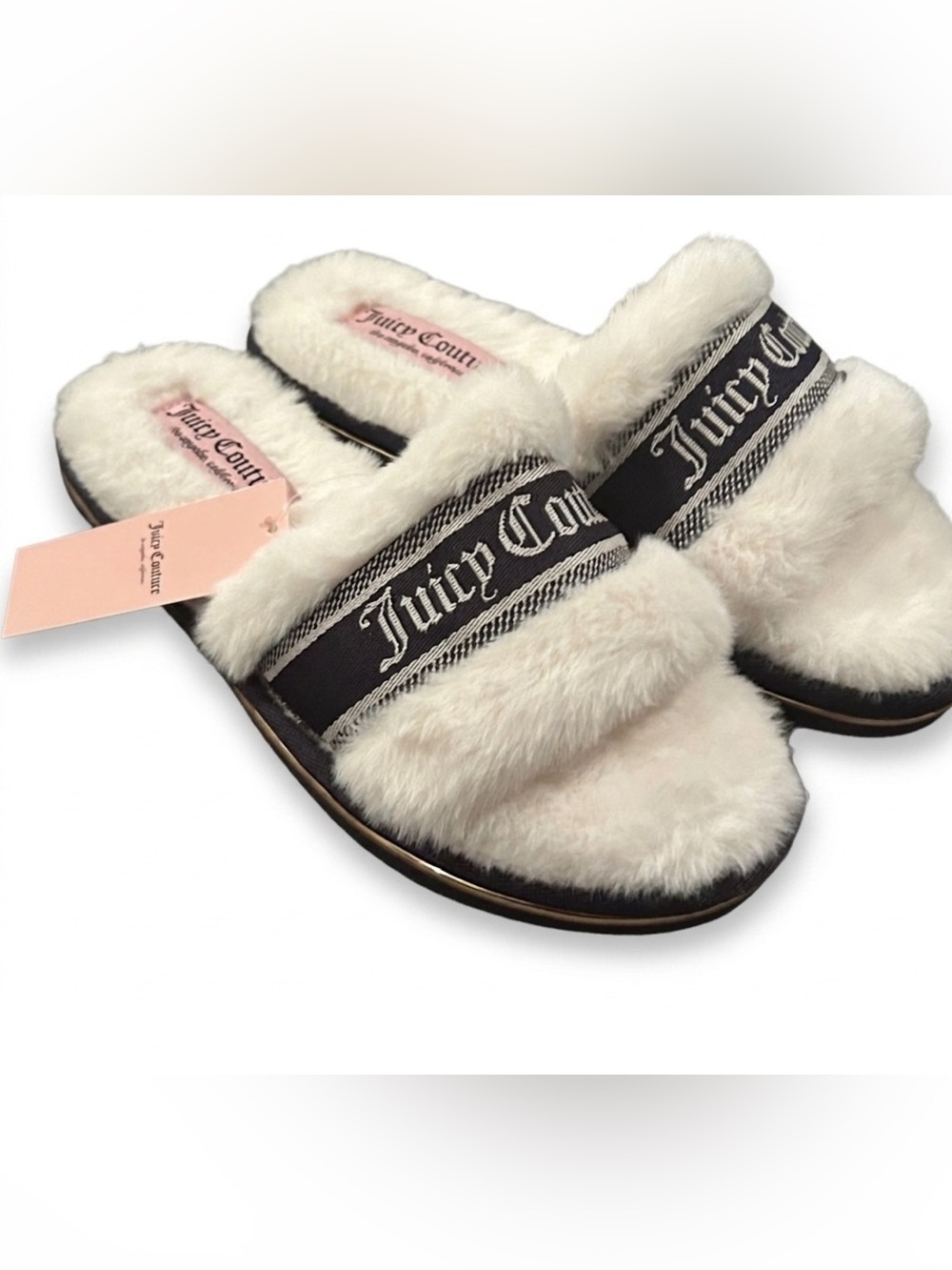 JUICY COUTURE Faux Fur Womens Slippers M (6.5-7.5) NEW